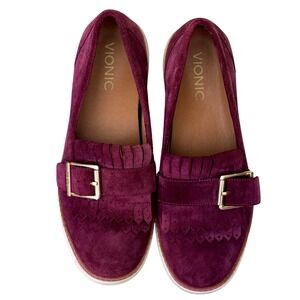 Vionic Splendid Cambridge Purple Merlot Suede Leather Loafers Women's Size 6.5